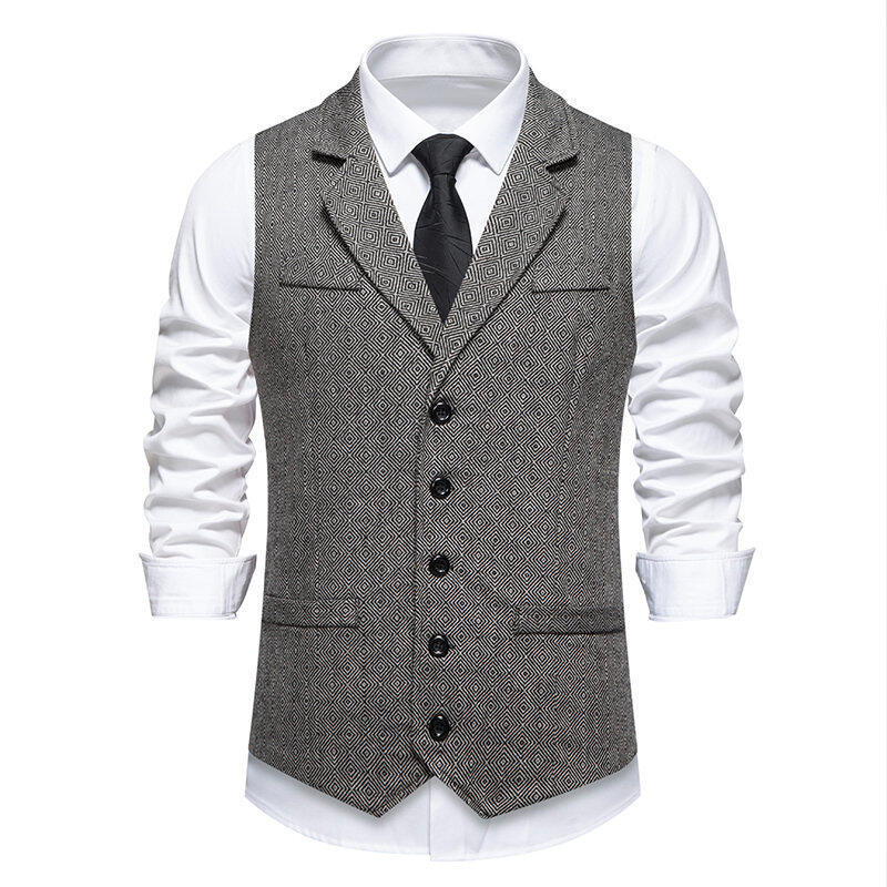Herren Anzugweste Elegant Herringbone mit Taschen Schwarz