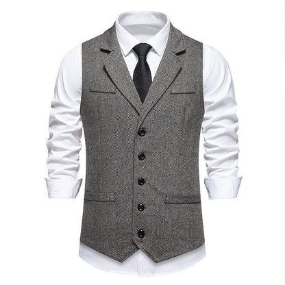 Herren Anzugweste Elegant Herringbone mit Taschen Schwarz