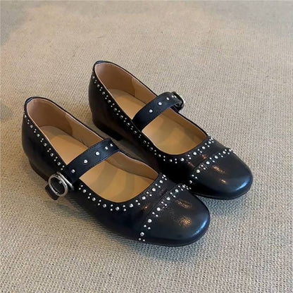 Damen Ballerinas Elegante Mary Jane Schuhe mit Nieten
