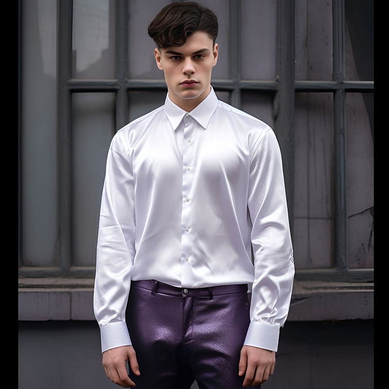 Herren Hemd Satin Glänzend Moderner Kragen