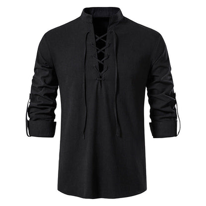 Herren Langarmshirt Modisch Schnürung Slimfit