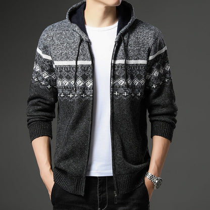 Herren Strickjacke Kapuze Gemustert Bequem