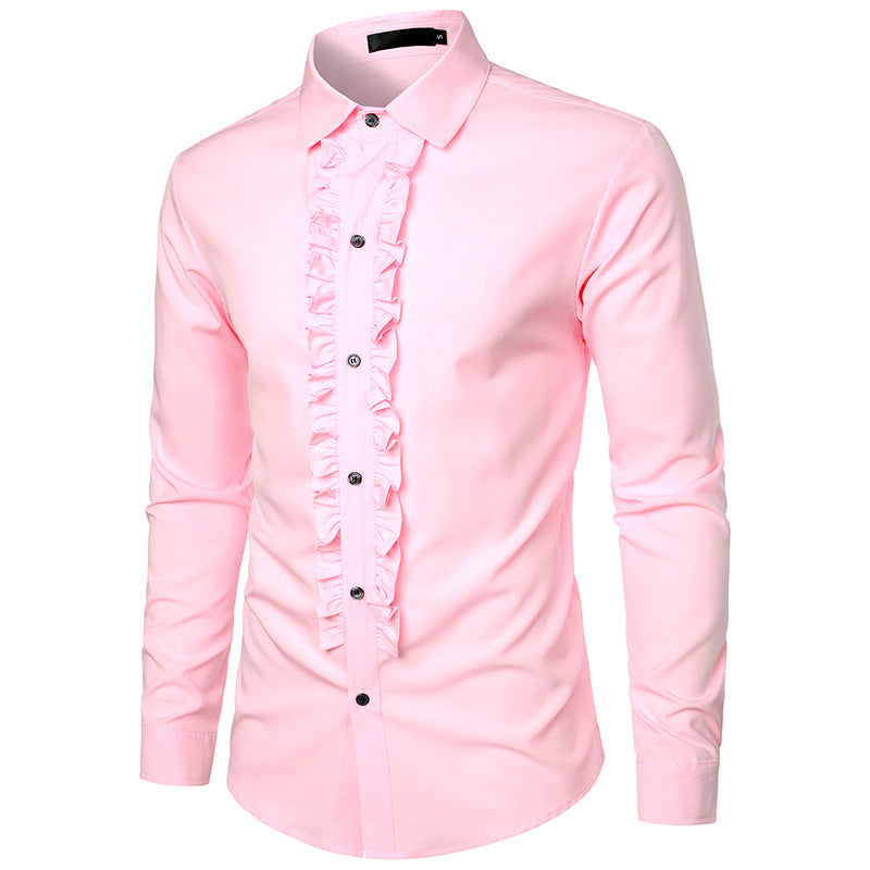 Herren Langarmhemd Elegant Rüschen Knöpfe Modern