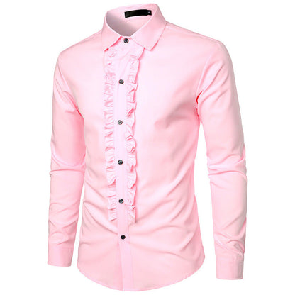 Herren Langarmhemd Elegant Rüschen Knöpfe Modern