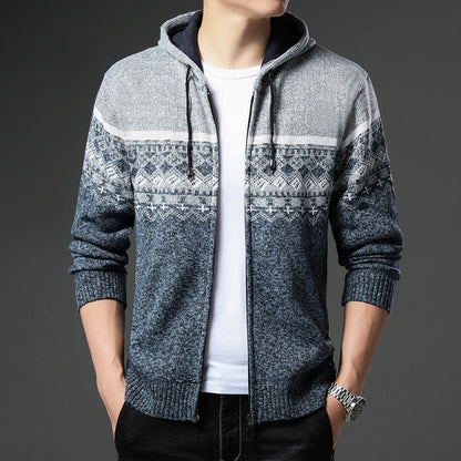 Herren Strickjacke Kapuze Gemustert Bequem