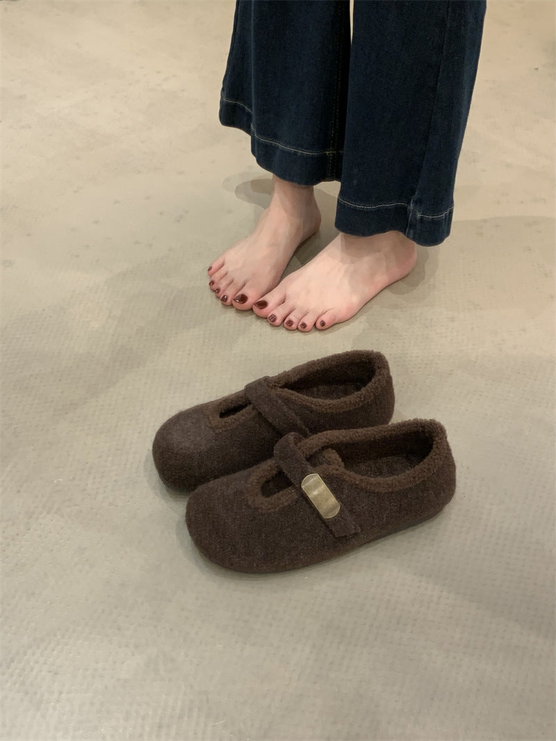 Damen Hausschuhe Weich Fleece Plüsch Warm Schnalle