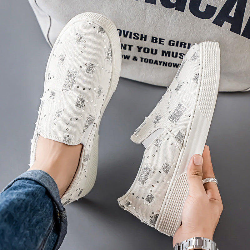 Damen Sneaker Glitzer Slip-On Schuhe Elegante Mode