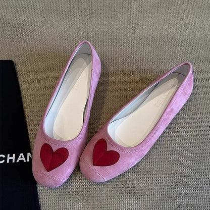 Damen Ballerinas Schuhe mit Herz Dekoration Elegant