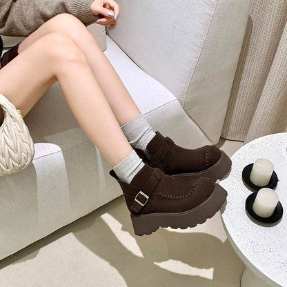 Damen Plateaustiefel Stylisch Schnallenverschluss Modisch Höhe
