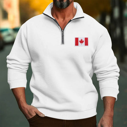 Herren Fleece Pullover Warm mit Halbzipper Kanada Flagge
