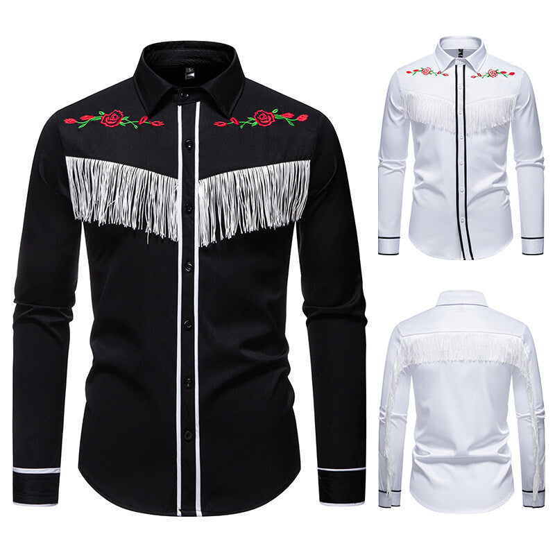 Herren Westernbluse Elegante Fransen Bestickung Cowboy Stil - BerlinGlamour