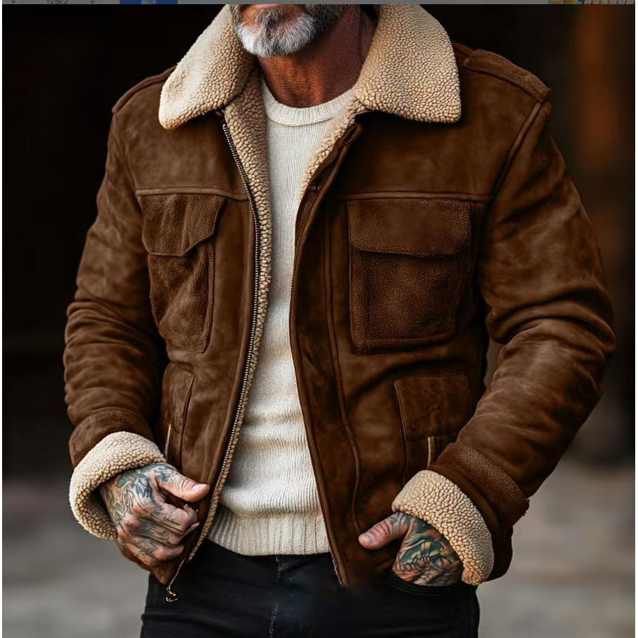 Herren Lederjacke Vintage Teddyfellkragen Praktisch - BerlinGlamour