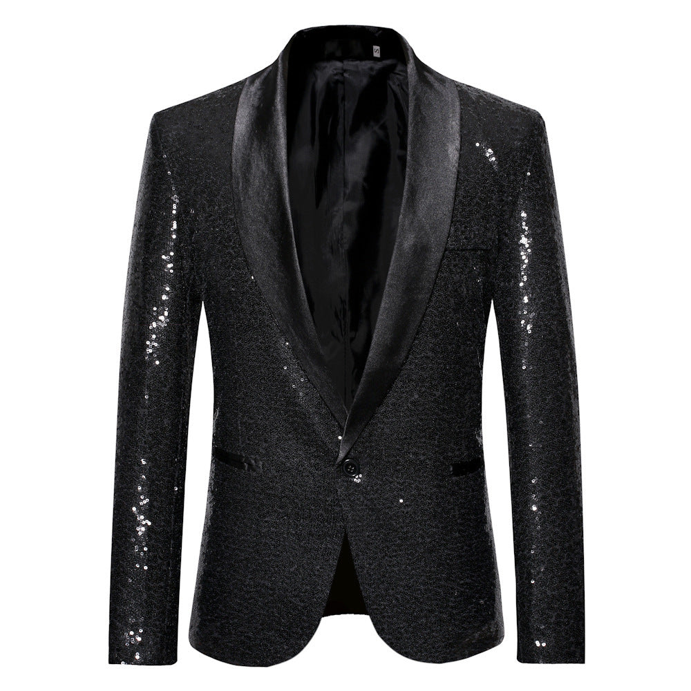Herren Blazer Moderne Paillettenjacke Elegant Schwarz