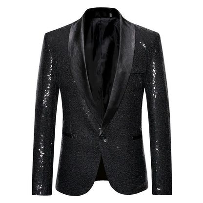 Herren Blazer Moderne Paillettenjacke Elegant Schwarz