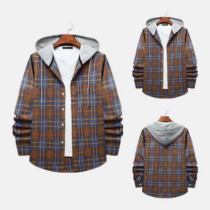 Herren Karohemdjacke Lässig Mit Kapuze Modern