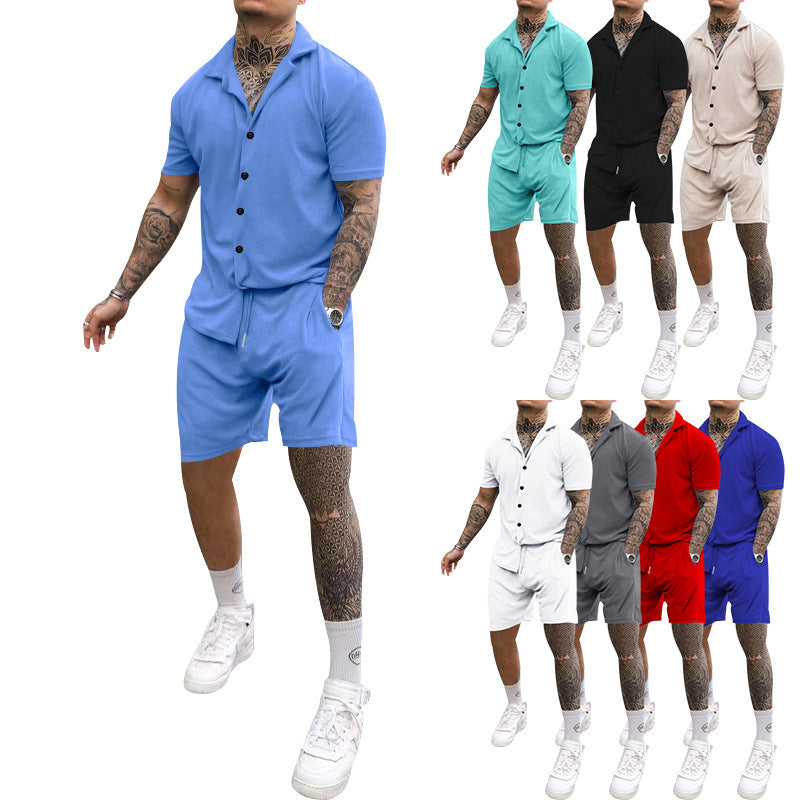 Herren Kurzarm Set Sportlich Freizeit Knopfleiste elastisch - BerlinGlamour