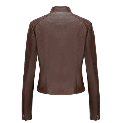 Damen Lederjacke Reißverschluss Taschen Schwarz Lederoptik
