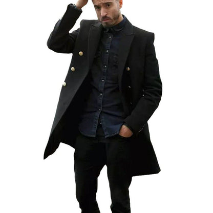 Herren Doppelreihen Mantel Elegant Schwarz Modern