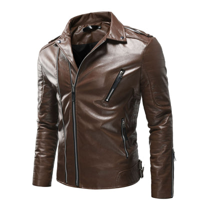 Leder Bikerjacke Herren mit Reißverschluss und Taschen