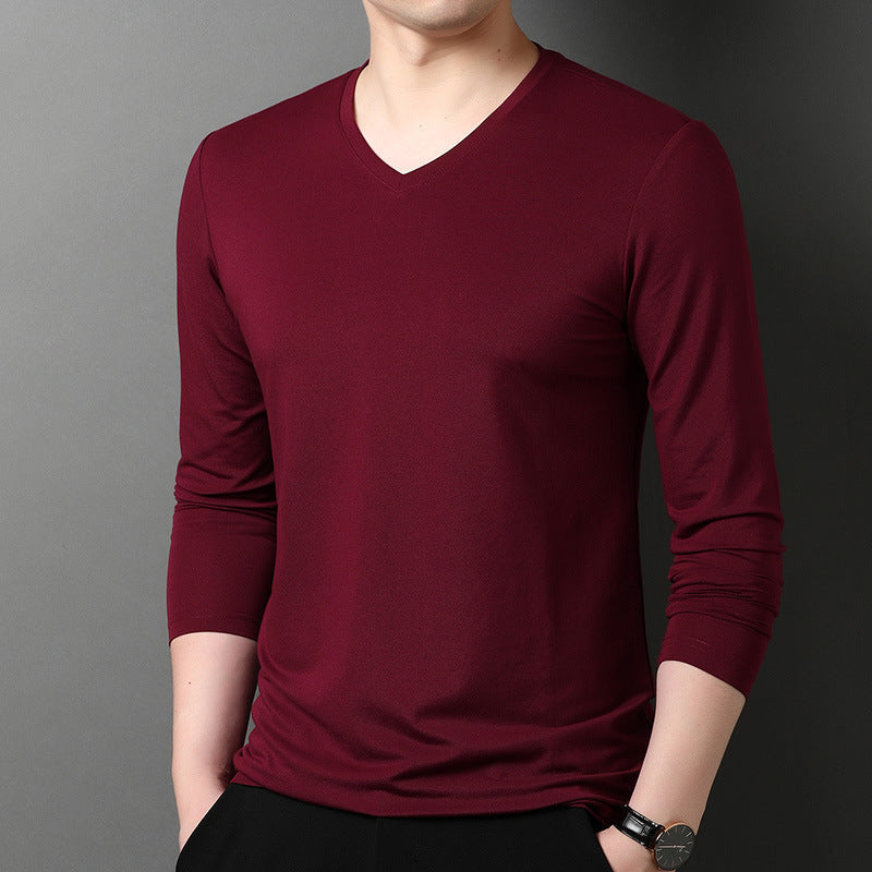 Herren Langarmshirt V-Ausschnitt Atmungsaktiv Baumwolle