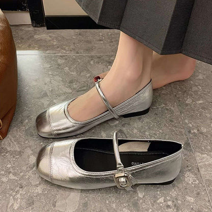Damen Ballerinas Glänzend Schuhe Modisch mit Schnalle