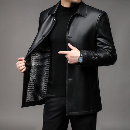 Herren Lederjacke Elegant Schnitt mit Taschen