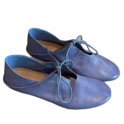 Damen Ballerinas Leder Bequem Schnüren
