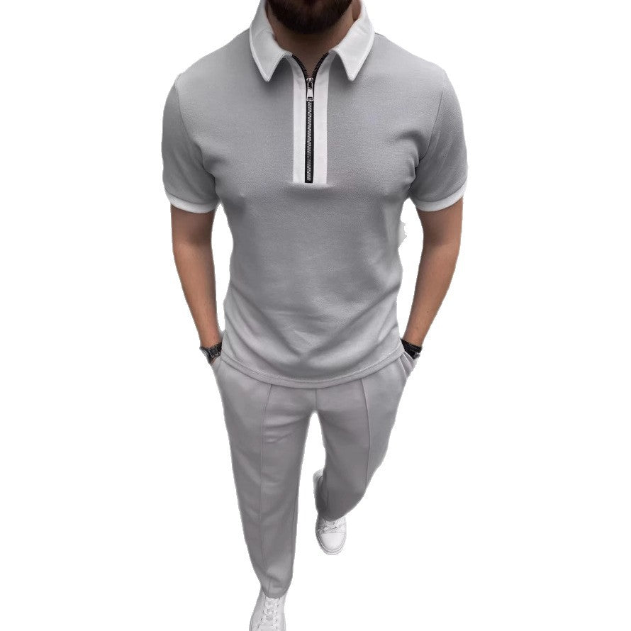 Herren Poloshirt Modern mit Reißverschluss Kontrast