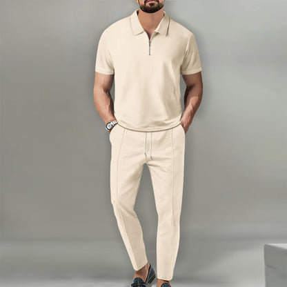 Herren Sportset Polo Jogger Elegant Reißverschluss