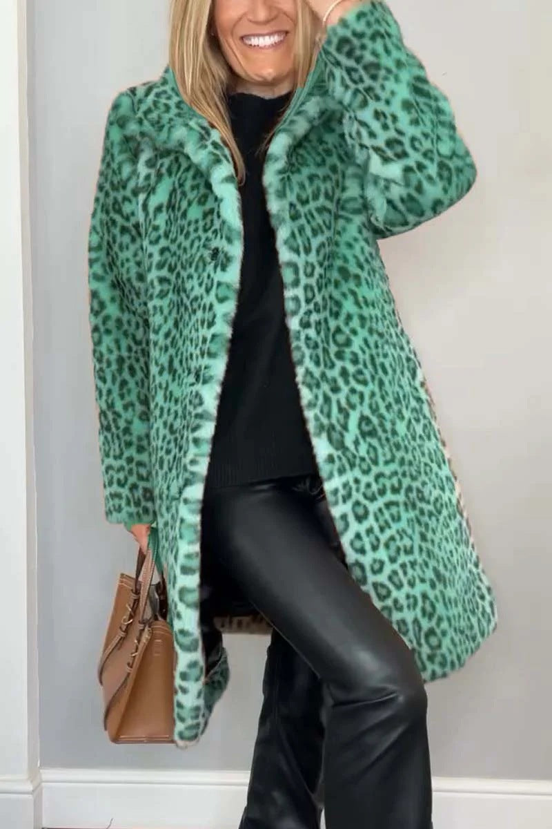 Großer Faux-Fur-Mantel Tierdruck Übergröße Offen