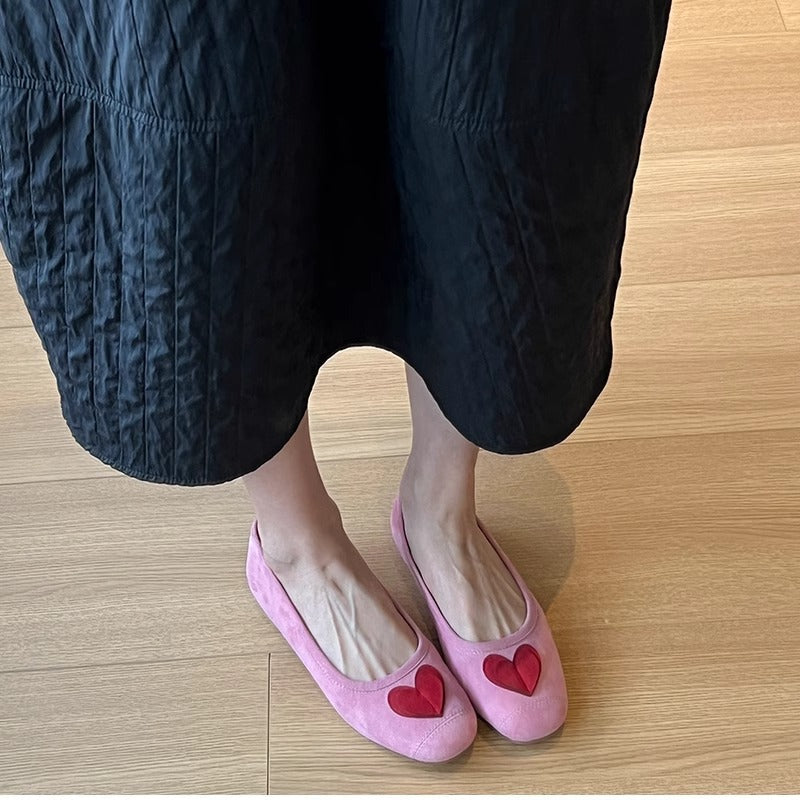 Damen Ballerinas Schuhe mit Herz Dekoration Elegant