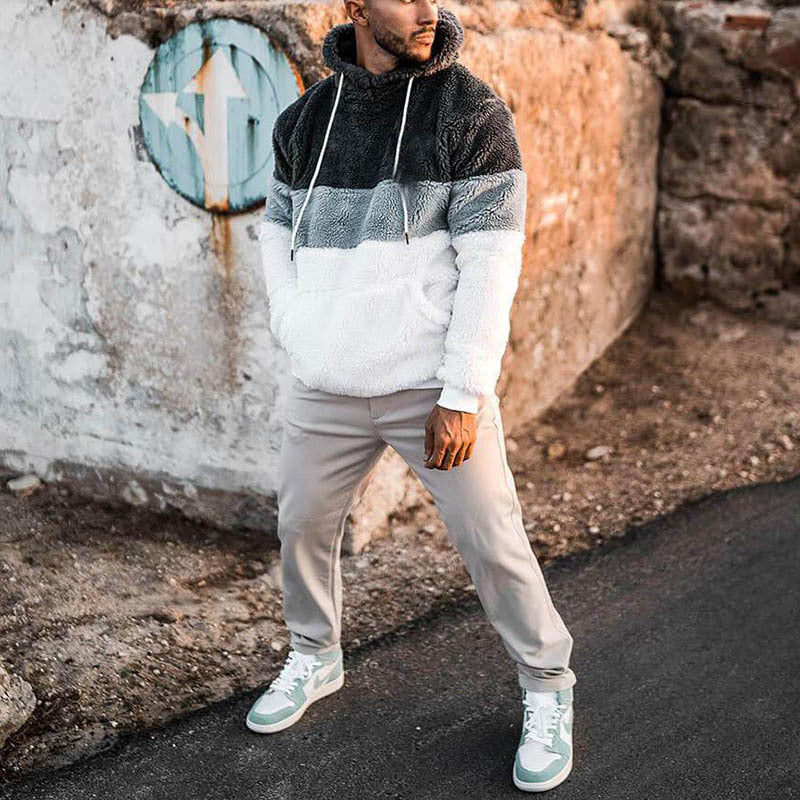 Herren Fleece Hoodie Modern Farbblock Design Kuschelig