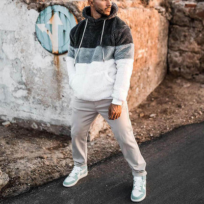 Herren Fleece Hoodie Modern Farbblock Design Kuschelig