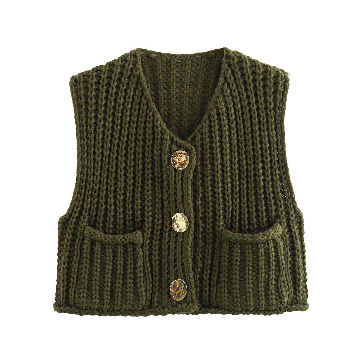 Damen Strickweste Modern mit Knöpfen und Taschen