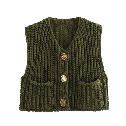 Damen Strickweste Modern mit Knöpfen und Taschen