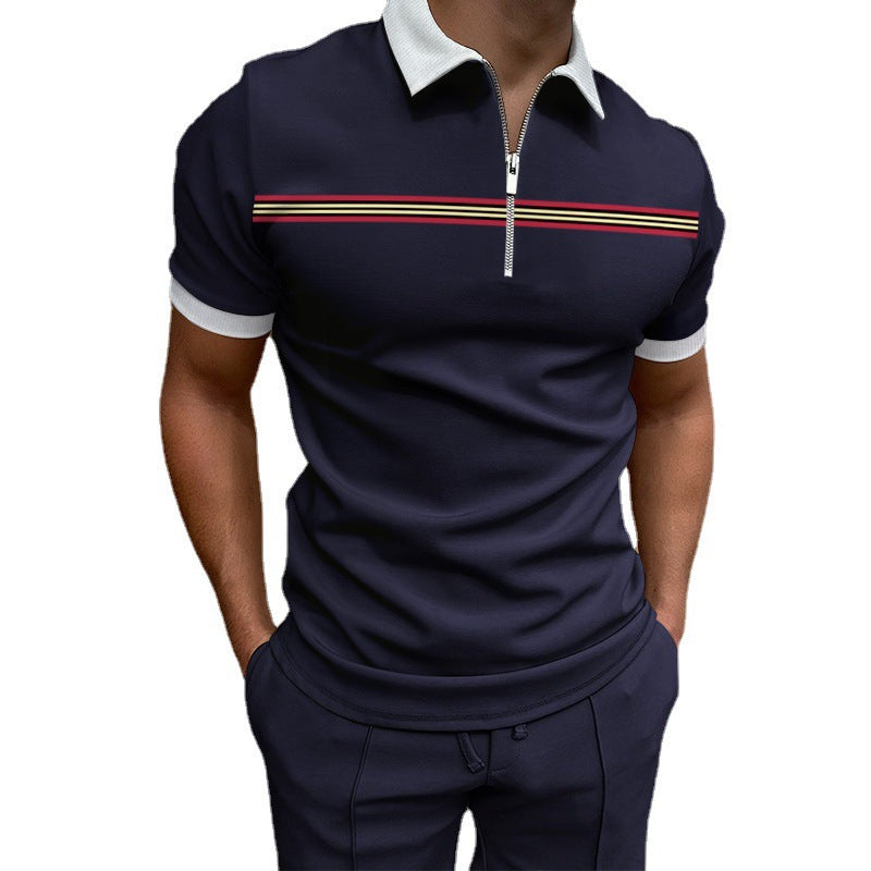 Herren Poloshirt Sportlich Kurzarm Streifenmuster Modern