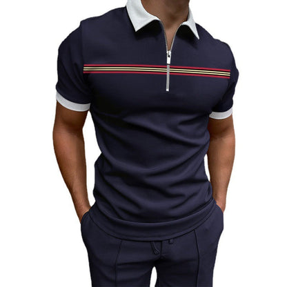 Herren Poloshirt Sportlich Kurzarm Streifenmuster Modern