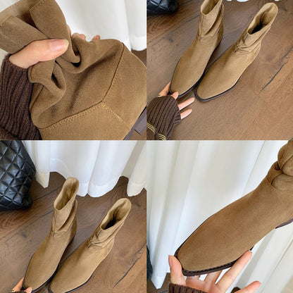 Damen Stiefeletten Bequem Blockabsatz Modisch Gerafft
