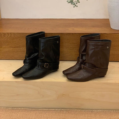 Damen Stiefel Elegante Schnallen Stiefel Schwarz Modisch