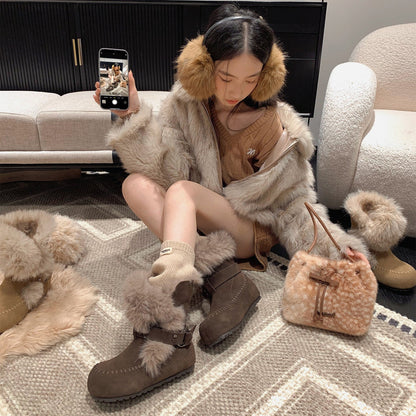 Damen Winterboots Weich Fellrand Kuschelig Warm