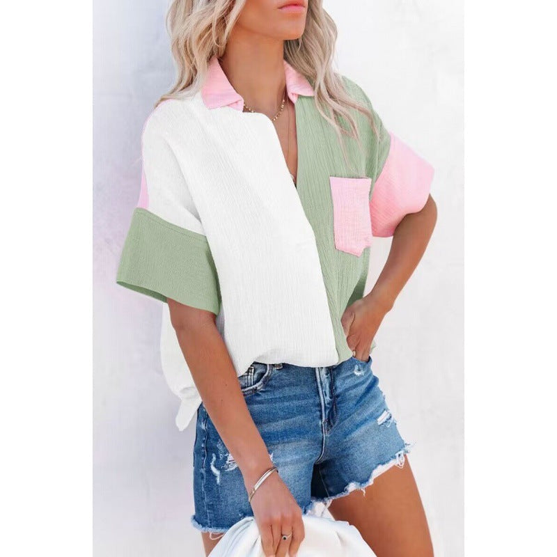 Damen Bluse Patchwork-Design Freizeit-Hemd