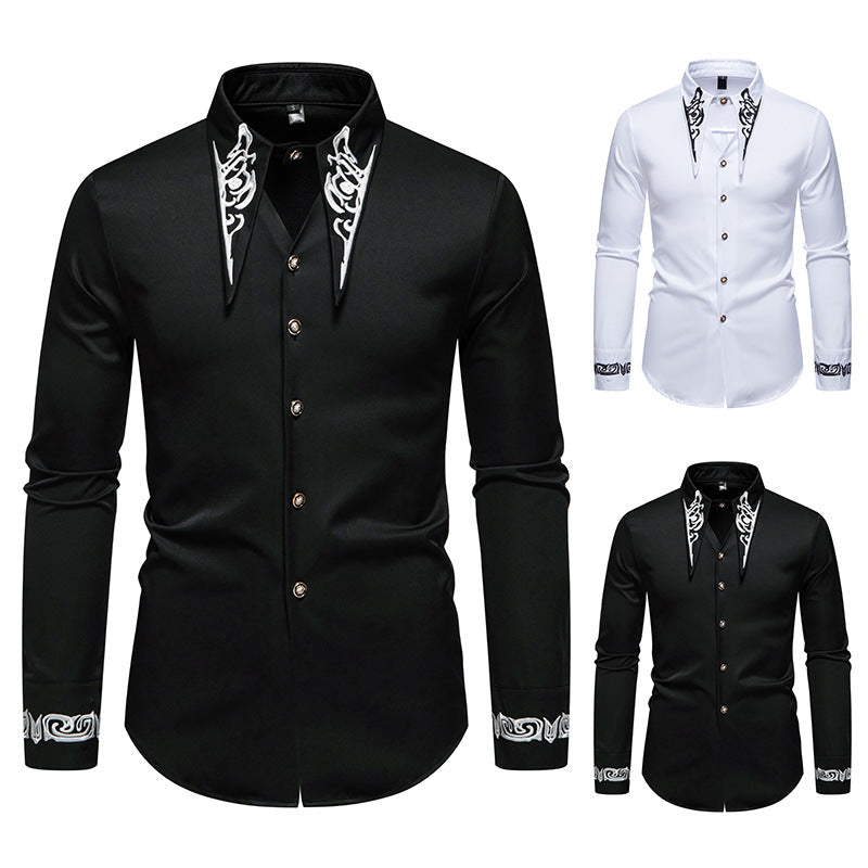 Herren Langarmhemd Elegant mit Stickerei Modern