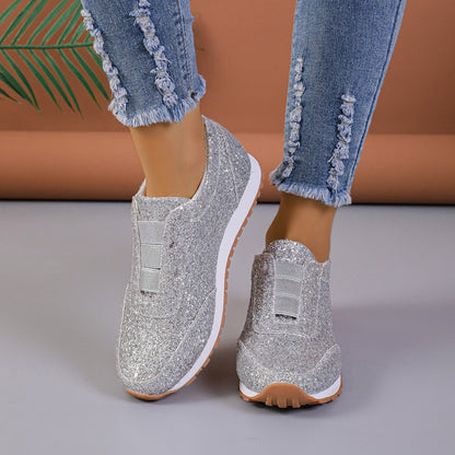 Damen Sneaker Glitzer Heel Sportlich Schuhe