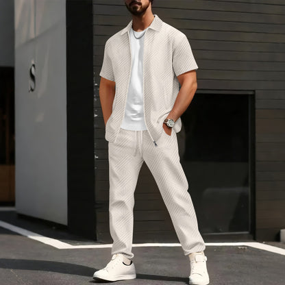 Herren Freizeitanzug Modern Strukturdesign Reißverschlusstaschen - BerlinGlamour