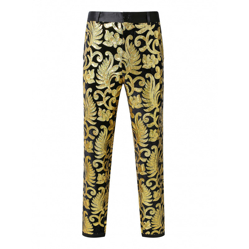 Herren Hose Elegant Pailletten Floralmuster Glamour