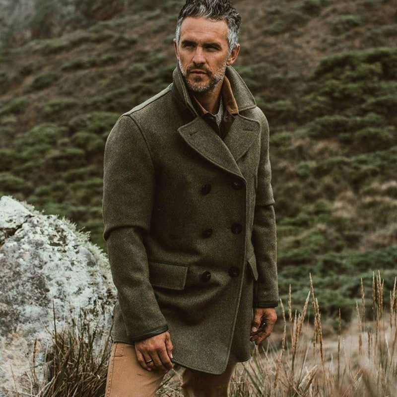 Herren Wollmantel Eleganter Doppelknopf Weich Verzierter