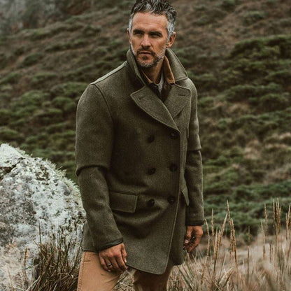 Herren Wollmantel Eleganter Doppelknopf Weich Verzierter