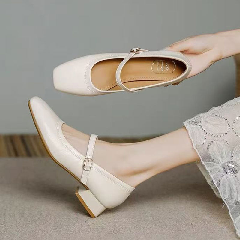 Damen Ballerinas Elegante Riemchen Schuhe Komfort Blockabsatz