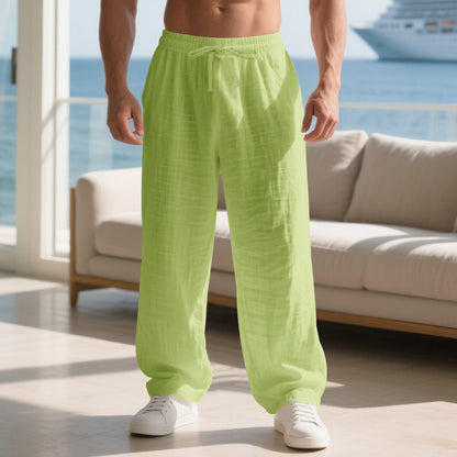 Herren Leinenhose Bequem Elastisch Locker Geschnitten