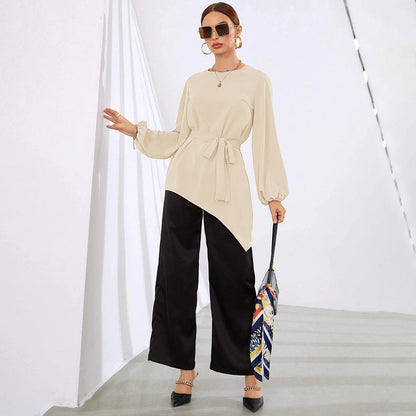 Damen Bluse Asymmetrisch Elegante Rüschen Oberteil